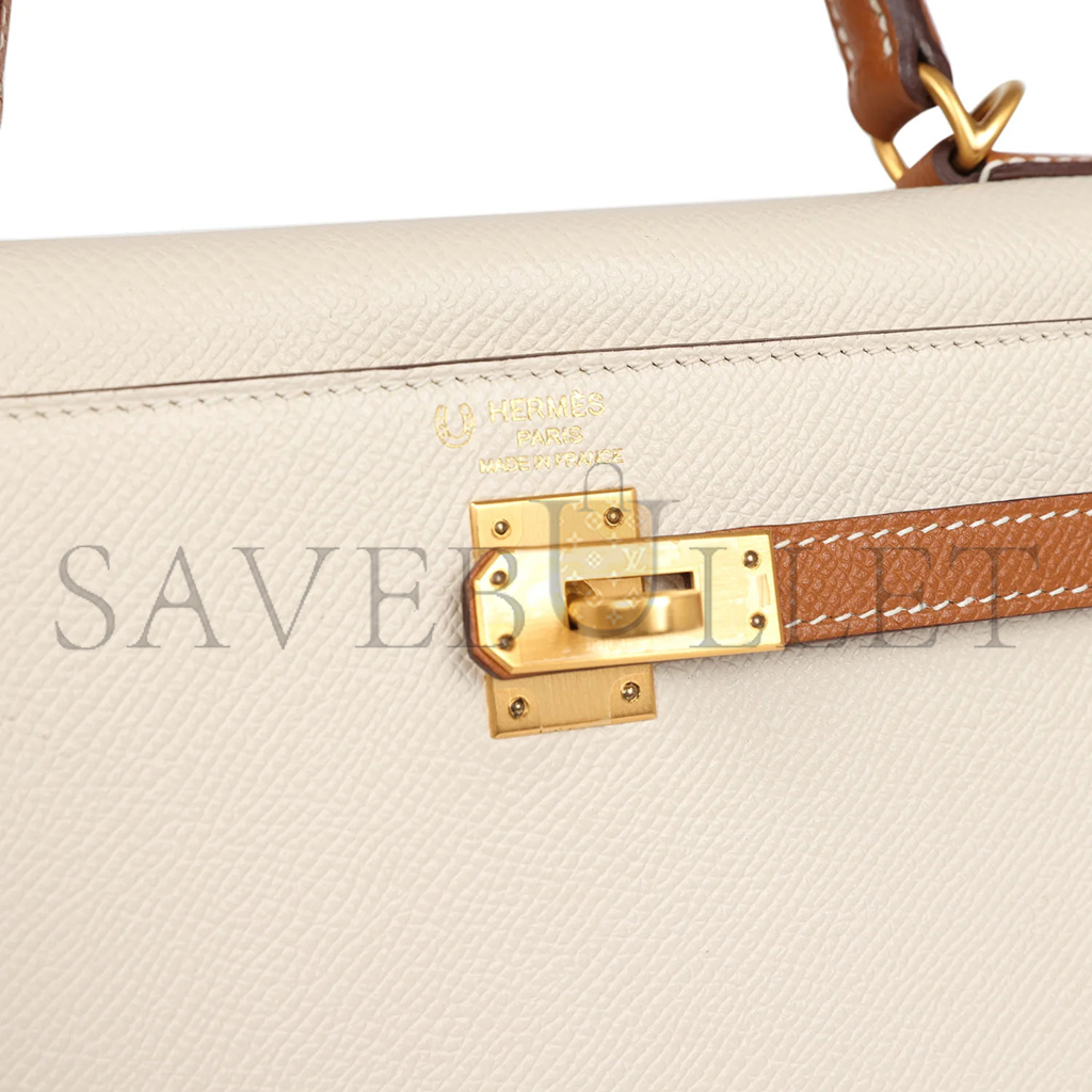 H**mes master kelly sellier 25 craie and gold epsom brushed gold hardware (25*17*7cm)